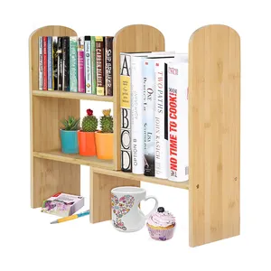 Supply Bamboo Desktop Bookshelf Desk Storage Organizer Display Shelf Rack Extendable Counter Top Bookcase for Office Supplies