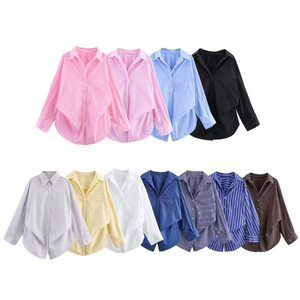 Женская винтажная рубашка с длинным рукавом из тканого поплина, быстросохнущая, в полоску, с отложным воротником, дышащая, из спандекса/полиэстера, для весны (OEM/ODM) - Product Image 1