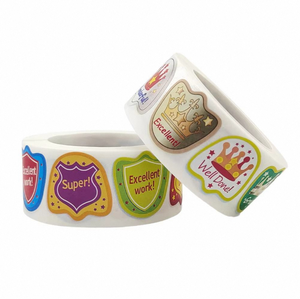 Vente en gros de 500 pièces d'autocollants adhésifs en PVC de 1 pouce pour récompense et éloge, rouleau pour sac cadeau pour enfant, boîte d'emballage, décoration - Product Image 1