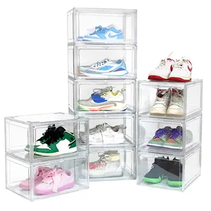 Acrylic Fold Magnetic Side Open Custom Organizer Case Giant Transparent Plastic Clear Sneaker Plastic Display Shoe Storage Box