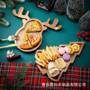 Shengke <b>Christmas</b> Tree Acacia Wood Serving Tray Reindeer Shape Decorative Food Dish Party Gift Decoration - Product Image 1