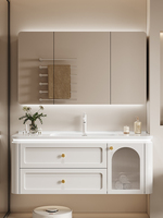 Ensemble de meubles de salle de bain avec vasque et miroir, design moderne, à suspendre au mur