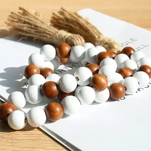 39 Inch Mixed Color Wood Bead Garland With 16mm Diameter Wooden Farmhouse Beads For Home Tray Decoration