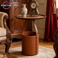 Table d'appoint moderne avec base en cuir de selle, design seau de rangement, couleur marron beige, meubles de salon, mesa auxiliar