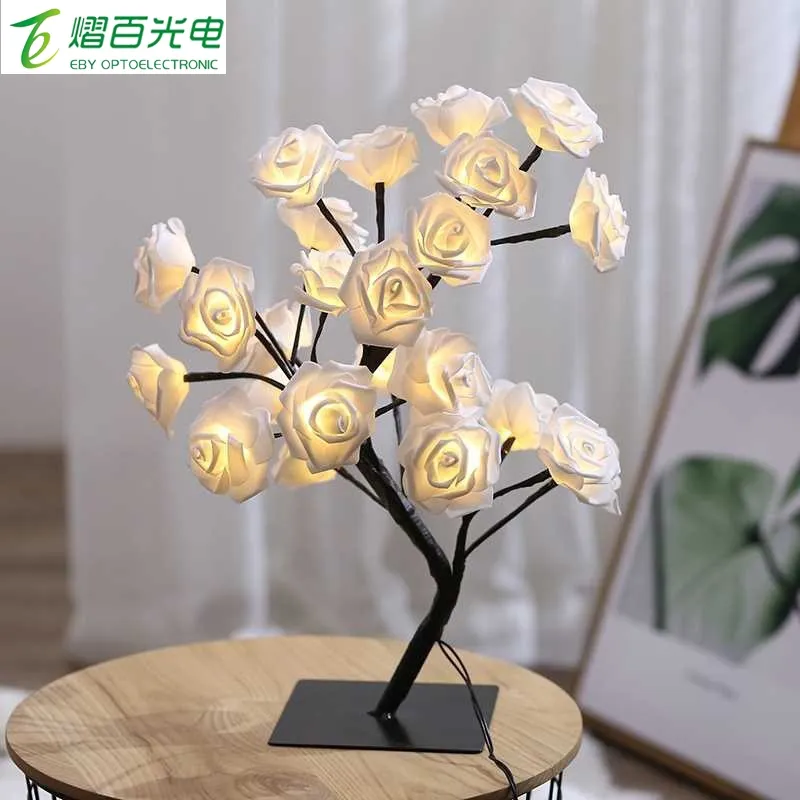 24 Led Rose Bloem Desktop Decoratie Nachtlampje Usb Tree Light Nieuwjaarskamer Decoratie Kerstmis