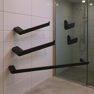 Juego de Accesorios de Baño de 5 Piezas, Negro Mate, Montaje en Pared, Aleación de Zinc, Diseño Minimalista para Baño - Product Image 2