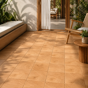 Planche de terrasse moderne en bois grainé, à emboîtement, imperméable, pour extérieur, avec double système de verrouillage et surface rainurée - Product Image 1
