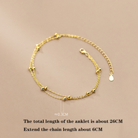 Chaîne de cheville élégante et chic en argent sterling 925, double rangée de perles intercalaires, pour femme, bijou de fête classique et tendance