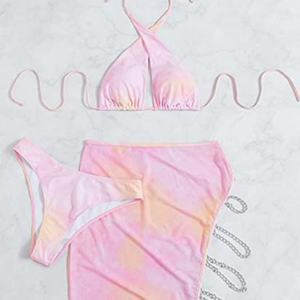 Traje de Baño Bikini de 3 Piezas con Tiras Cruzadas y Diseño Tie Dye Personalizado para Mujer, con Traje de Playa - Product Image 1