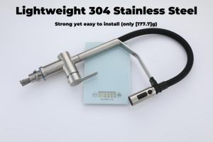 Robinet de cuisine commercial moderne en acier inoxydable, mitigeur d'évier extractible, écologique, avec fixation magnétique et cartouche céramique - Product Image 5