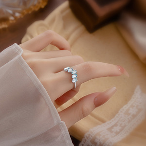 9 Bagues Minimalistes en Argent Sterling 925, ajustables, avec pavé de pierres naturelles ovales 3*5mm en forme de V, anti-ternissement, tendance, pour occasions décontractées et festives - Product Image 2
