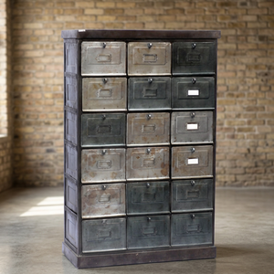 Antique Design Industrial Iron <b>Storage</b> Chest with Multi-Drawers and Closet for Home Use - Product Image 3