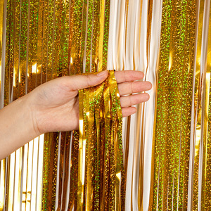 Fondale per Feste <span class=keywords><strong>con</strong></span> <span class=keywords><strong>Tenda</strong></span> in Lamina Dorata Glitterata Laser per Decorazione Murale di Compleanni e Celebrazioni - Product Image 3