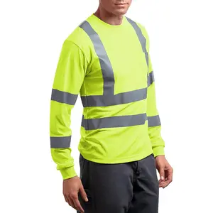 Custom High Visibility Reflective Safety T Shirt Construction Hi Viz Work Shirts with Pocket T Shirts with Long Sleeves for Men