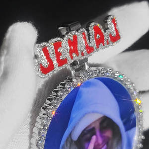 NUOYA liontin foto besar nama merah kait kustom liontin Gambar berlian Iced Out perhiasan Hip Hop - Product Image 4