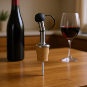 Tapón de corcho para botellas con boquilla metálica y mango negro para botellas de vino - Product Image 3