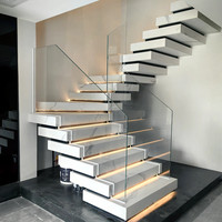 Escalier superposé en structure métallique, personnalisé, simple, pour villa, avec rampe en verre