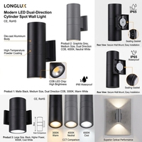 Lámpara de Pared LED Exterior Negra, COB, IP65, de Aluminio Fundido, para Jardín o Villa
