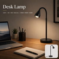 Lampe de lecture à col flexible, projecteur, lampe de table 3,5W, 3 températures de couleur pour lampe de chevet, lampe de chambre d'hôtel