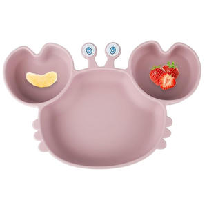 Assiette à repas pour tout-petits de couleur unie, vaisselle pour bébé, design mignon de crabe, plat avec cuillère et fourchette avec couvercle, logo personnalisé - Product Image 4