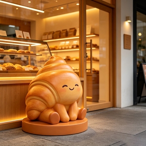 Sculpture <span class=keywords><strong>de</strong></span> personnage en fibre <span class=keywords><strong>de</strong></span> verre F120 FRP, motif croissant, pour décoration <span class=keywords><strong>de</strong></span> vitrine <span class=keywords><strong>de</strong></span> boulangerie française, statue <span class=keywords><strong>de</strong></span> pain au beurre - Product Image 1