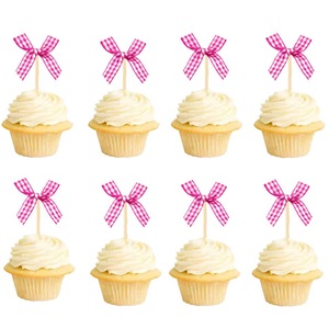 Checkered Bow Cake Toppers Fabric Reusable Christmas Dessert Decorations 8 Pcs - Product Image 4