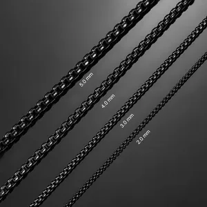 1 Piece 2mm/3mm/4mm/5mm Black Zinc Plated Geometric <b>Box</b> Link Chain Hiphop Curb <b>Necklace</b> Stainless Steel <b>Jewelry</b> Men Gift HODARL - Product Image 2