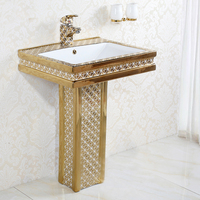 Vente en gros de salle de bain de style royal Placard à eau de luxe en or Marchandises sanitaires plaquées or Cuvette de toilette une pièce Ensemble de toilette en céramique