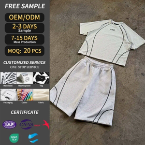 Set Personalizzato di Alta Qualità: T-Shirt e Pantaloncini da <span class=keywords><strong>Uomo</strong></span>, 100% <span class=keywords><strong>Cotone</strong></span> Terry, <span class=keywords><strong>Tuta</strong></span> Oversize con Strisce Luminose Stampate - Product Image 1