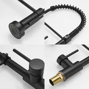 Black Sink Faucet Aquacubic UPC CUPC Brass Body Pull Down Sprayer Water Sink Kitchen Faucet