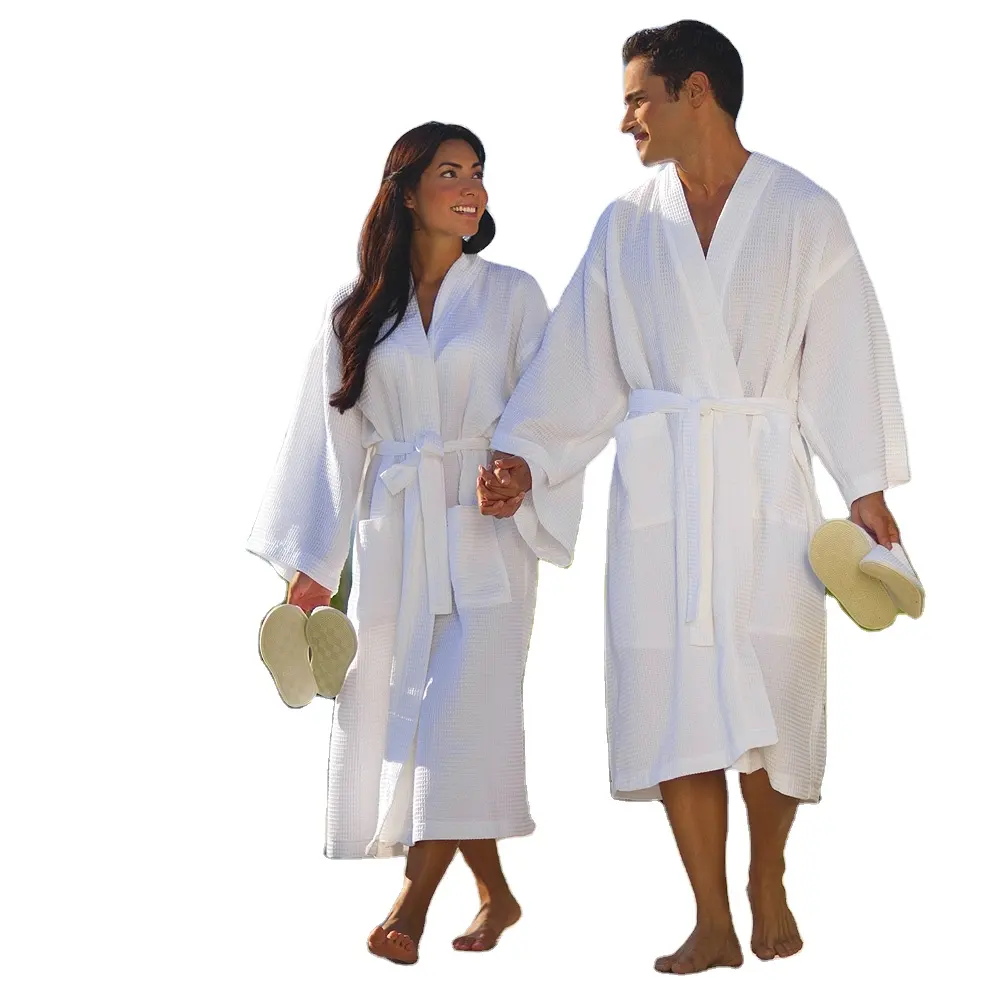 綿100% 生地着物カラーデザインワッフルバスローブ男性用と女性用