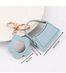 Fashion Women Girl Lipstick Cover Case Bag Accessories Keychain With <b>Makeup</b> Mirror Pu Leather Lip Balm Holder Lipstick Bag - Product Image 2