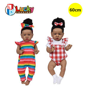 Mainan Beruntung grosir murah 60cm Afrika Amerika hitam boneka perempuan vinil terlahir kembali boneka bayi perempuan untuk anak-anak - Product Image 3