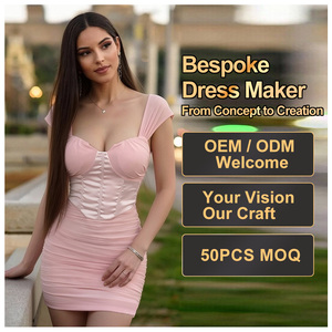 Vestido de fiesta mini ajustado sin mangas rosa personalizado para mujer, con cuello halter, estilo corsé de malla, cremallera, tejido, lavable, para club y noche. - Product Image 1