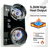 Table de cuisson à gaz double brûleur premium avec brûleur wok 3500W et plaque à induction - Table de cuisson en verre trempé facile à nettoyer