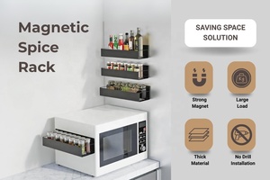 Vendita calda a doppio livello in metallo <span class=keywords><strong>nero</strong></span> magnetico eco-friendly impermeabile a parete portaspezie organizzatore supporto per la cucina - Product Image 2