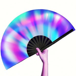 Éventails pliants en bambou personnalisés Guan Sen, faits à la main, grand format, arc-en-ciel, réactifs aux UV, pour fêtes, néon - Product Image 1