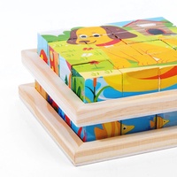 Puzzle 3D en bois à six faces sur le thème des animaux, blocs de construction pour enfants, jouets éducatifs stéréoscopiques pour l'éveil