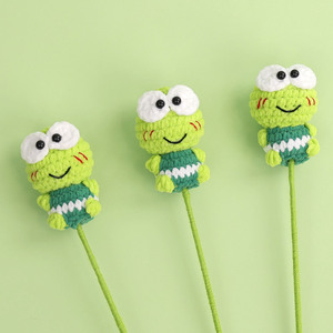 Creative Cartoon Handmade Knitted Wool Yarn Crochet Cute <b>Blush</b> Little Frog Flower Branch Indoor/Outdoor Childrens Day Bouquet - Product Image 1