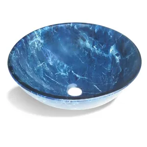 High Quality Blue Color Tempered Glass Double Layer Wash Basin