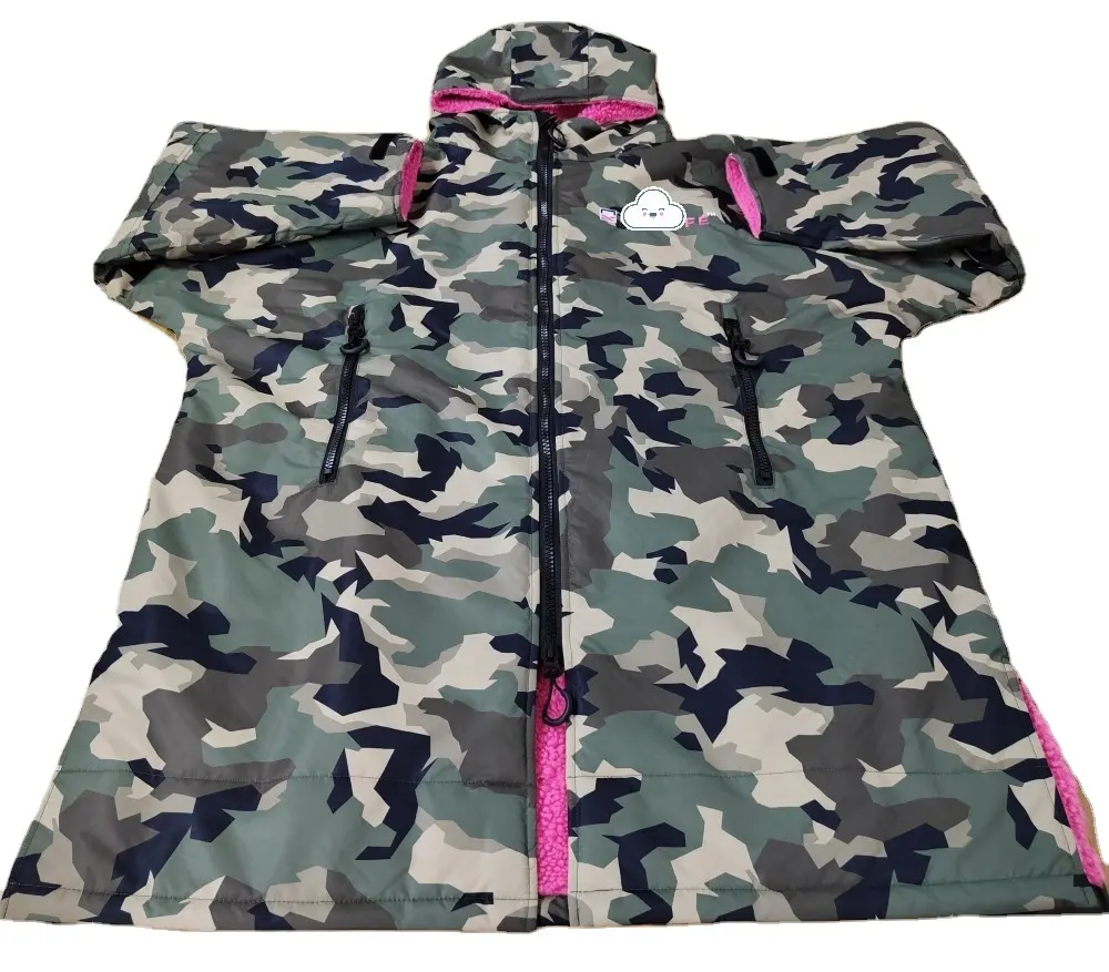 Custom Camouflage Waterdichte Lange Mouw Swim Parka Wisseljas Voor Mannen Dames Oversized Jas Surfen Droge Jas