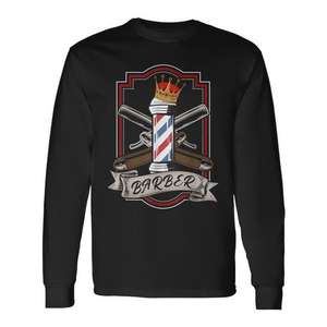 Camiseta de manga larga con diseño de Barber Pole Vintage Razors, diseño genial para peluquero - Product Image 1