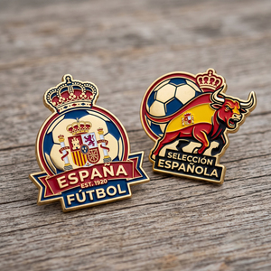 Venta al por Mayor de Pins Personalizados de Alta Calidad Chapados en Oro con el Logotipo de la Selección Española de Fútbol, Recuerdo de Partidos Internacionales, Promoción de Eventos - Product Image 1