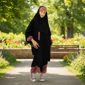 Abaya islamique modeste pour bébés filles noires, à capuche, manches longues, longueur au sol, grande taille, respirante, légère, séchage rapide, coupe ample - Product Image 3