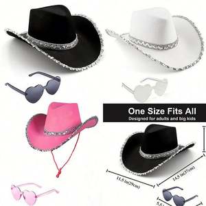 Sombrero de Vaquero Blanco en Stock con Gafas Cuadradas y Borde Plateado, Traje de 3 Piezas, Sombreros de Vaquero y Vaquera para Fiesta - Product Image 5