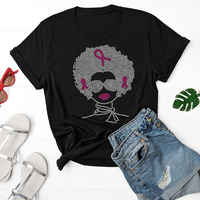 Vente en gros Afro Girl Rhinestone Transfert de chaleur pour la sensibilisation au cancer du sein