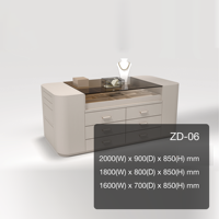 Meuble de rangement îlot pour dressing avec 6 tiroirs, plateau en verre fumé, organisateur de bijoux, en cuir microfibre beige