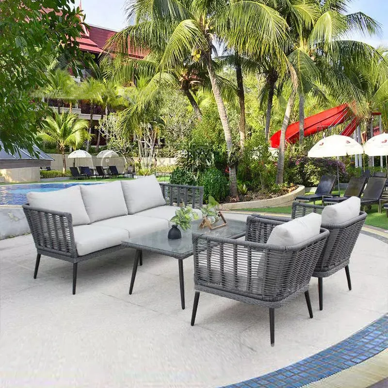 Customized Professional Outdoor Patio Furniture Rattan Sofa Garden Terrace Wicker Chair Waterproof Sun Protection Double Sofa