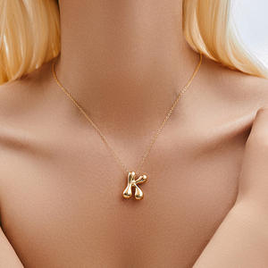 Collar con colgante de 26 letras de latón clásico, collar con alfabeto inicial de globo de burbuja dorada, collar con letras griegas hinchadas para mujer - Product Image 5