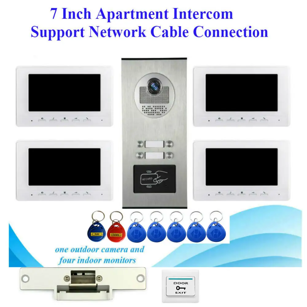 7 Inch Kleur Video Deur Telefoon Deurbel Rfid Toegangscontrole Camera Systeem Voor 2/3/4Unit Multi Appartementen Intercom